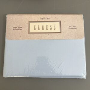 Vintage Caress Twin Flat Sheet Blue Percale 66 X 96” NEW Made in USA